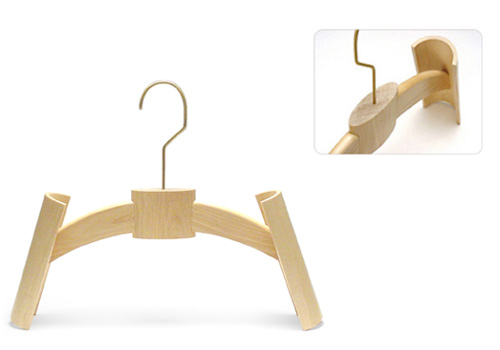 Wood hanger with sloped half-cylinder arms for skirt waists