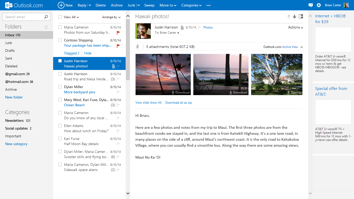 Outlook reading pane view